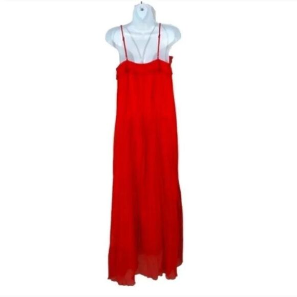 NEW Free Generation Micro Pleat Swiss Dot Ruffle Maxi Dress in Red Size Small - Picture 5 of 12